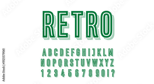 Retro Striped Shadow Font - Green Alphabet with Diagonal Lines Complete Set