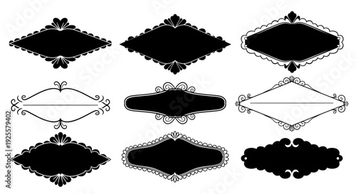 A collection of ornate decorative frames in various shapes and sizes ideal for design work on transparent background silhouette