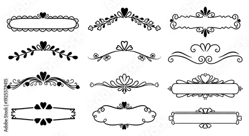 A collection of ornate decorative frames and flourishes in black ideal for design projects on transparent background silhouette