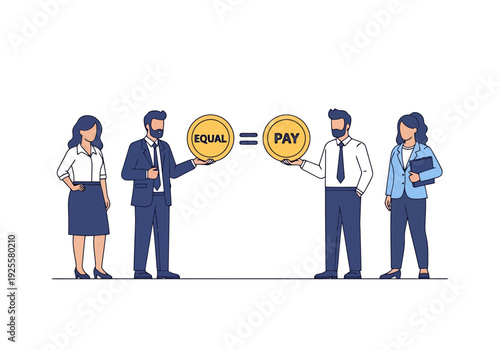 Business Professionals Representing Wage Equality Concept With Coins Indicating Equal Pay for Men and Women