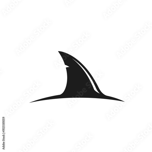Black shark fin silhouette emerging from water on a white background