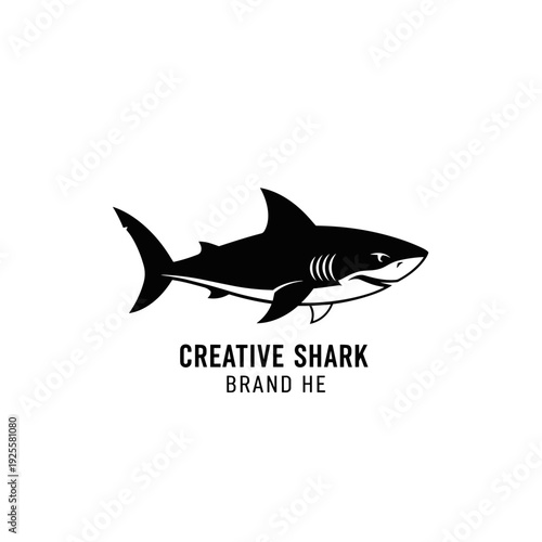 Black shark silhouette graphic on a white background