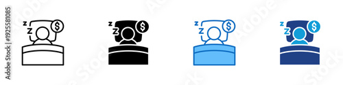 Passive Income Multiple Style Icon Design Vector - Sleeping person holding coin representing passive income, effortless earnings, and financial freedom