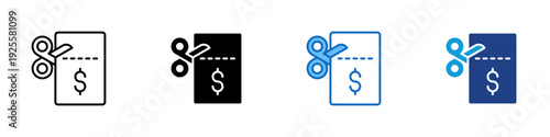 Coupon Discount Multiple Style Icon Design Vector - Coupon with scissors and dollar sign representing discount offer, price reduction, and promotional deal