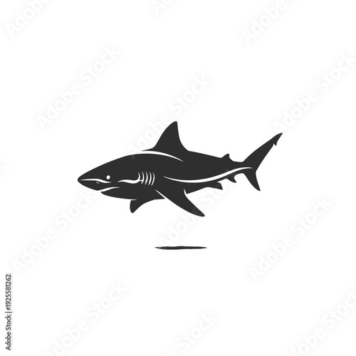 Black silhouette of a shark swimming on a white background