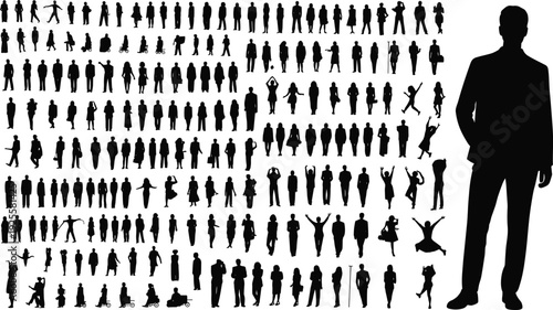 Large Collection of Diverse Human Silhouettes in Various Poses and Activities Keywords: silhouette, people, collection, group