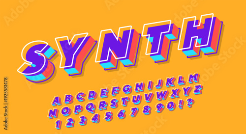 Synth Retro 3D Font - Colorful Layered Alphabet with White Outline on Orange