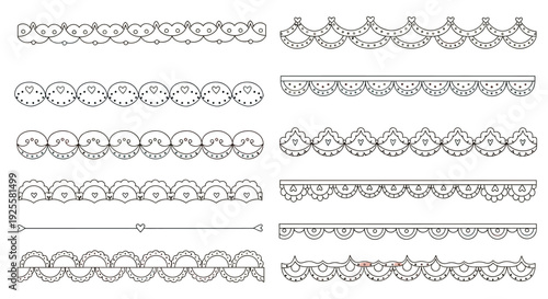 A collection of ornamental lace borders and repeating patterns ideal for design projects on transparent background silhouette high quality