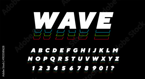 Wave Retro 3D Font - Colorful Layered Shadow Alphabet on Black