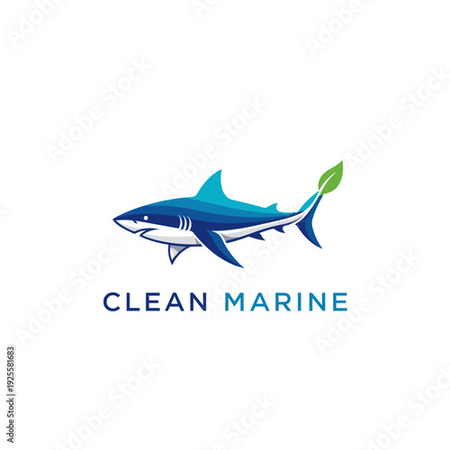 Blue shark with green leaf tail fin clean marine logo