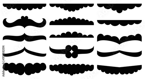 A collection of various black mustache shapes and designs ideal for creative projects on transparent background silhouette high quality