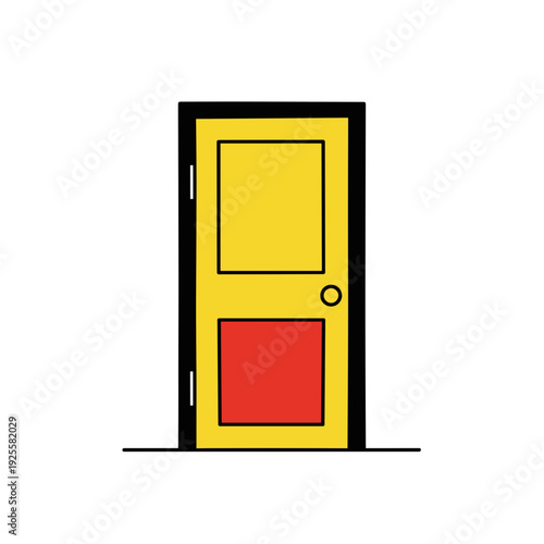 Colorful door with yellow and red panels in minimalist style  
