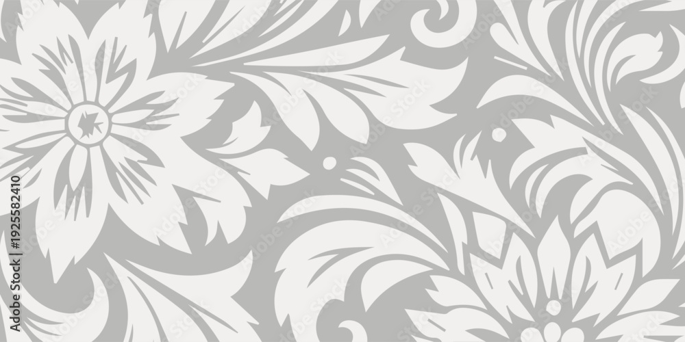 Fototapeta premium Elegant Floral Damask Pattern in White and Gray.