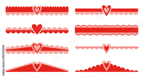 A collection of red decorative borders and heart shapes perfect for valentine s day designs on transparent background silhouette