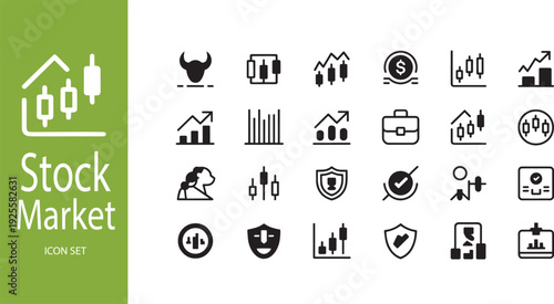 Bull and Bear Market Icon Set - Stock Trading Psychology, Financial Security, and Investment Strategy Symbols
