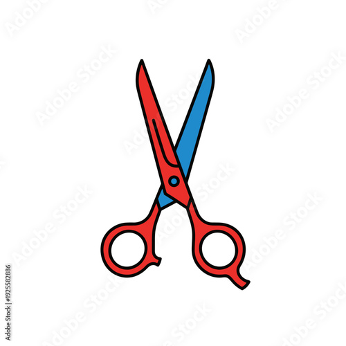 Colorful scissors with red and blue blades in flat style  