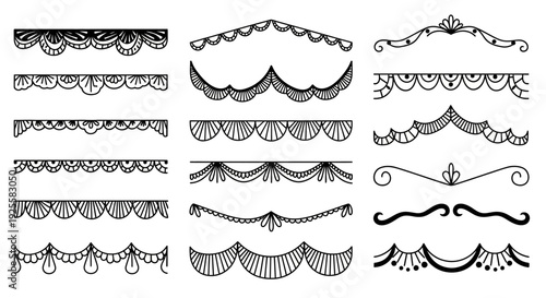 Collection of ornate decorative black lace border designs and flourishes ideal for crafting on transparent background silhouette high quality