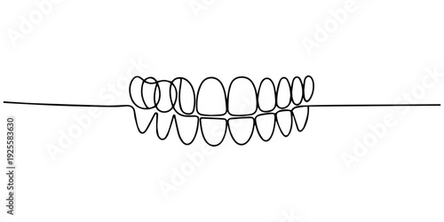 Tooth continuous one line drawing minimalist modern design vector illustration, Professional minimalist continuous one line drawing of a healthy molar tooth. Perfect for dental clinic branding, modern