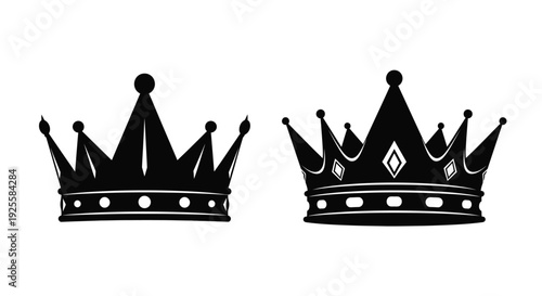 Two ornate royal crowns depicted in a black silhouette