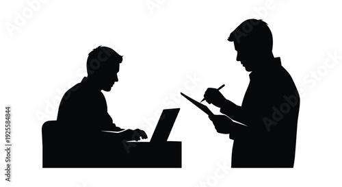 Two people in a business meeting one taking notes silhouette