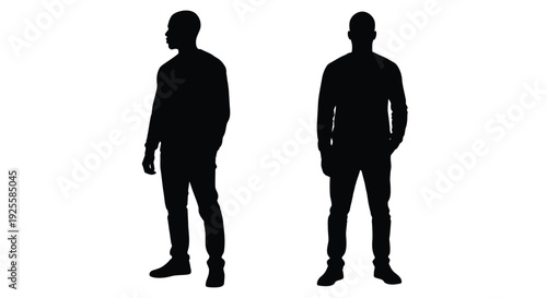 Two men standing in a minimalist style black silhouette
