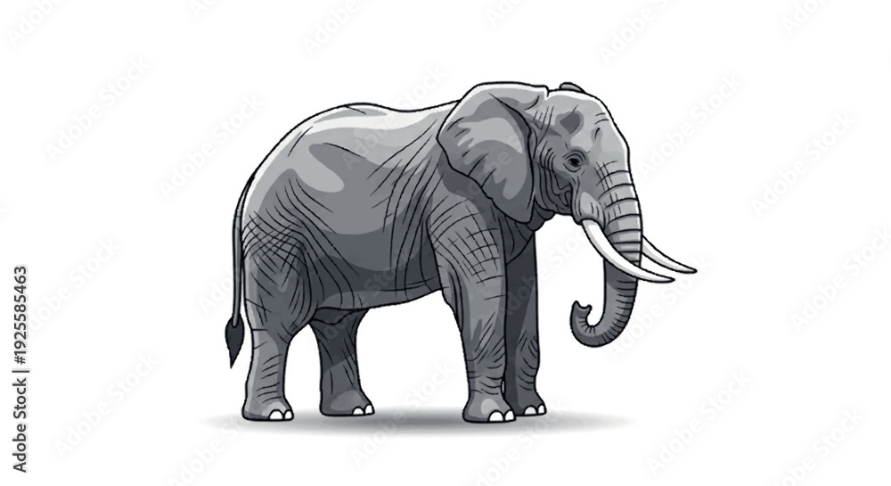 Obraz premium A detailed vector illustration of a powerful and majestic elephant with prominent tusks, showcasing the serene grandeur and wild spirit of this iconic creature
