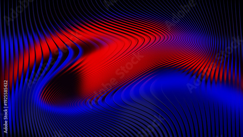 Red and blue wavy lines on black background