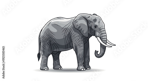 A detailed vector illustration of a powerful and majestic elephant with prominent tusks, showcasing the serene grandeur and wild spirit of this iconic creature