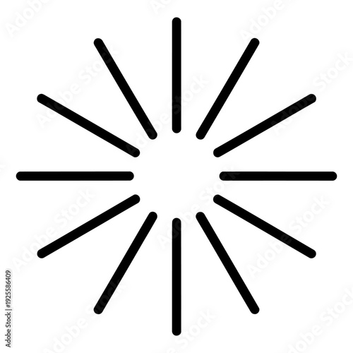 Minimalist loading icon with radial black lines isolated on white background