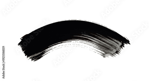 Black curved brushstroke on a white background with a textured appearance