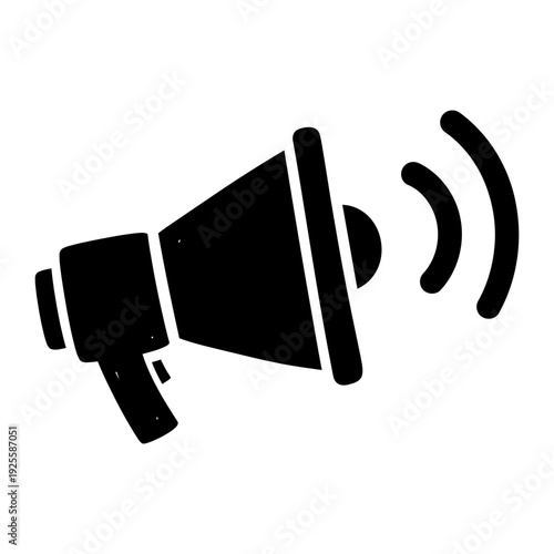 Megaphone icon emitting sound waves for announcement and marketing communication in black doodle style