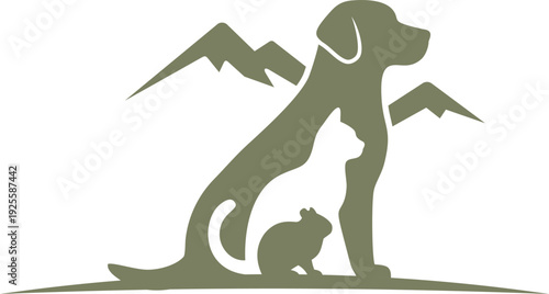 Stylish Pet Illustrations: Cats, Guinea Pigs and Dogs in green