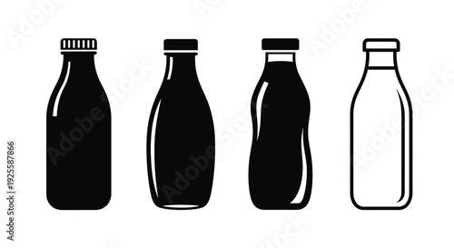 Four black bottle shapes displayed in a striking silhouette