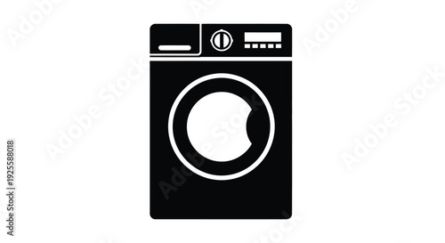 A stark black silhouette of a front loading washing machine