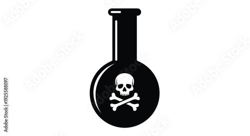 A black silhouette of a flask containing a skull and crossbones silhouette