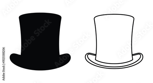 Two top hats one solid and one outlined in a simple illustration silhouette