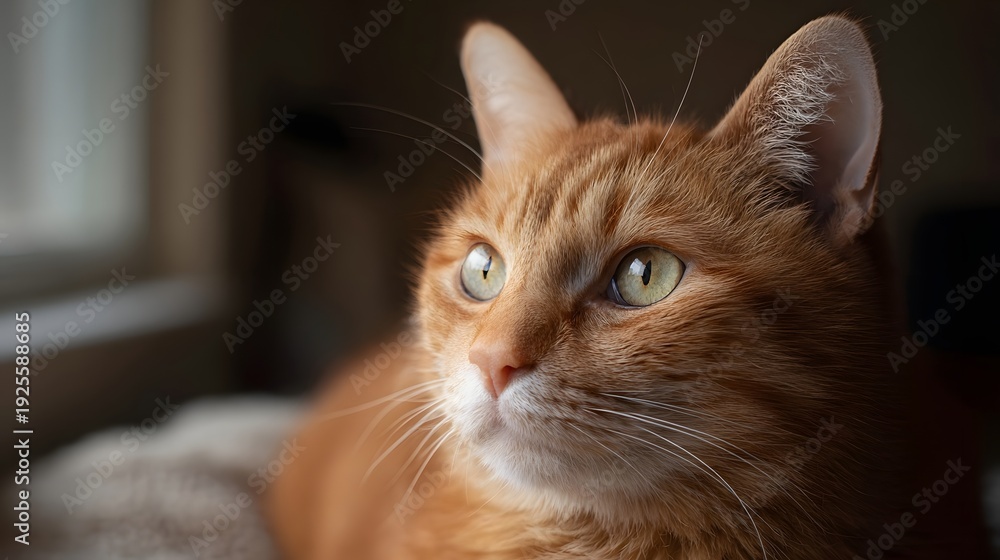 custom made wallpaper toronto digitalAn expressive close up portrait of a ginger tabby cat with vivid green eyes bathed in soft natural light near a window