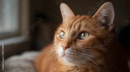Wallpaper Mural An expressive close up portrait of a ginger tabby cat with vivid green eyes bathed in soft natural light near a window Torontodigital.ca