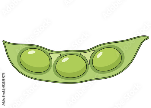 Illustration of a green pea pod with three peas inside.