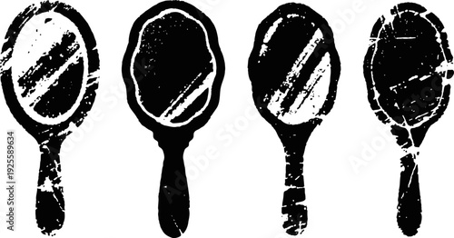 Hand mirror silhouettes set vintage ornate frames with reflective surfaces beauty and grooming accessory collection