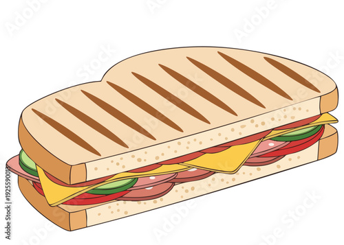 A delicious panini sandwich with cheese and ham filling.