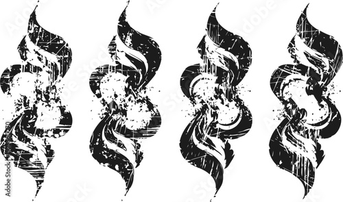 Grunge swirl abstract design set with distressed vintage texture in black and white