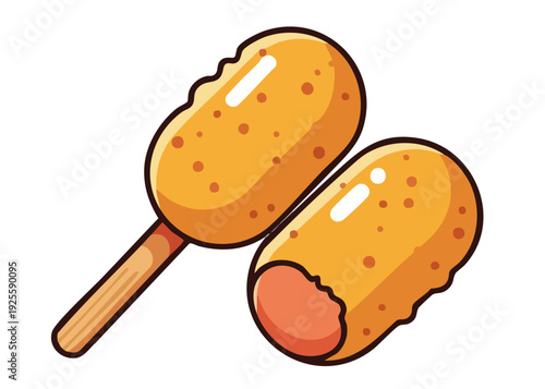 Illustration of Corn Dogs on a Stick and on the Ground.