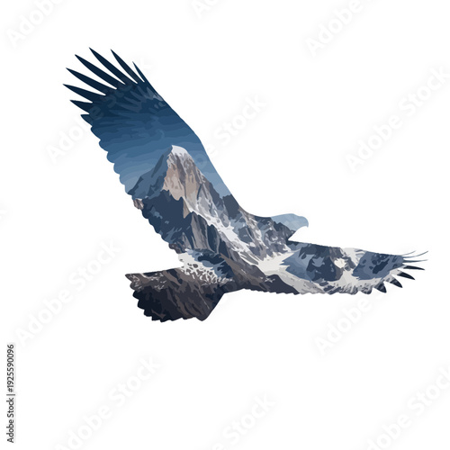 Silhouette vector illustration of a majestic black eagle with spread wings flying in the sky as a symbol of nature and freedom