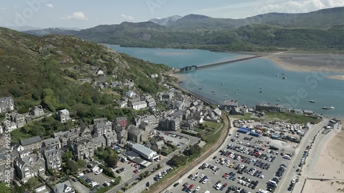 Barmouth North West Wales Town Estuary Mountains Bridge Aerial Landscape