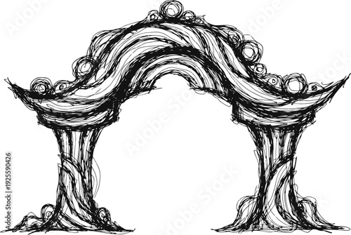 Ornate decorative archway with detailed vintage floral and scrollwork design sketch