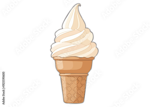 A delicious peach flavored soft serve ice cream in a cone.