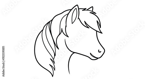 Simple line drawing of a horse s head black outline silhouette