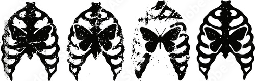 vintage butterfly ribcage designs grunge styled symmetrical insect anatomy illustrations