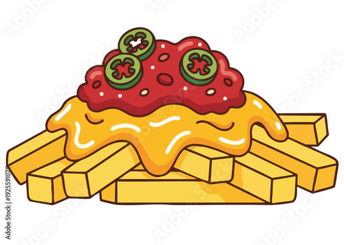 Delicious Poutine with Cheese Curds and Jalapenos.